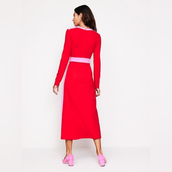 Boden Red Catherine Ponte Midi Dress Long Sleeve 10R Fit & Flare Workwear - Picture 2 of 9